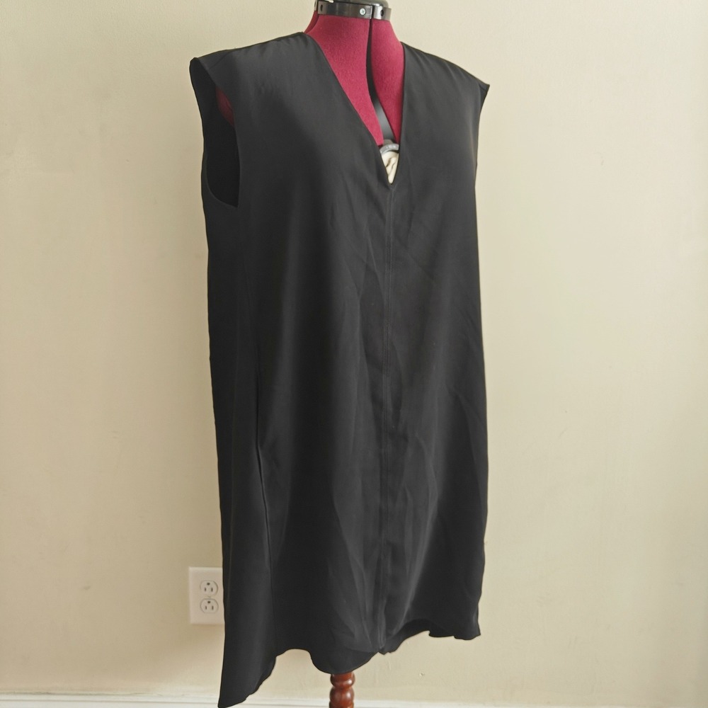 Rachel Roy Black Sleeveless Handkerchief Hem V-Neck Shift Dress Pockets M